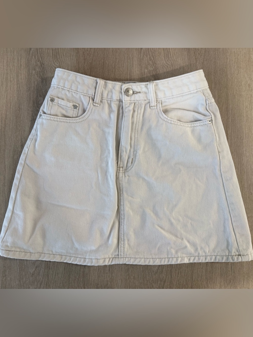 Princess Polly Denim Mini Skirt White Cream High Rise Y2K A Line Size 4